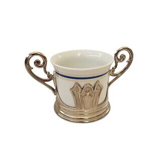 Vintage EP Zinc Italy Sugar Bowl Blue & White Porcelain in Silver Plated Holder